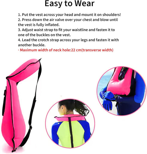Inflatable Swim Vest for Adults, Portable Buoyancy Vests for Diving, Surfing, Swimming, Outdoor Water Sports