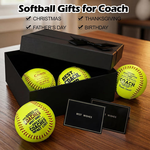 4 Set 9 Inch Eurzom Pcs Best Softball Coach Gift Include Printed Leather Softball Greeting Card and Gift Box Thank You