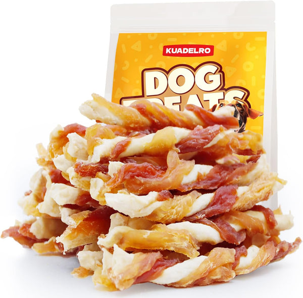 Triple Flavor Dog Jerky Treats, Real Chicken Duck and Cod Twist Strips
