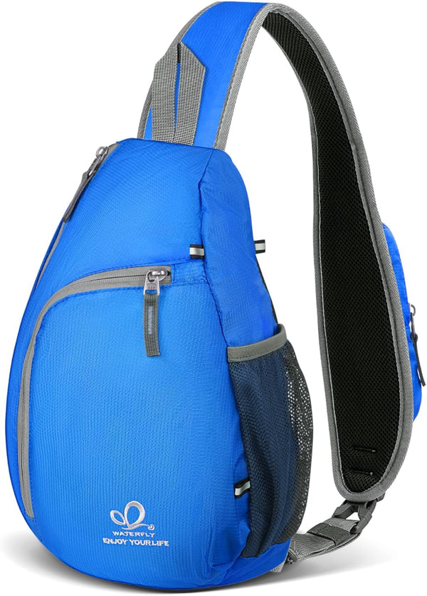 WATERFLY Crossbody Sling Bag, Small Water Resistant Backpack, Lightweight Shoulder Chest Daypack for Men Women Hiking