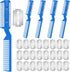 5 Pieces Razor Comb for Dogs, Pet Grooming Trimmer Comb with 25 Extra Blades, Manual Double Edge Razor (Blue)