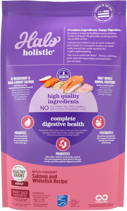 Halo Purely for Pets Holistic Adult Dog Healthy Grains, Wild-Caught Salmon & Whitefish Recipe, 3.5 lb