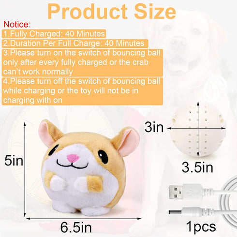 Mity Rain Interactive Dog Toys: Automatic Rolling Jumping Vibrating Wiggling Ball, Squeaky Ball with Chewable Plush