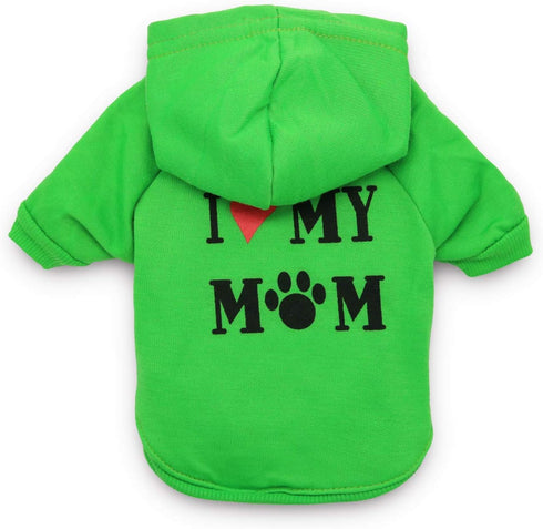 DroolingDog Dog T-Shirts Green - I Love My Mom Shirts for Small Dogs XS