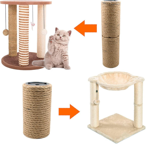 2 Pack Cat Scratching Posts - Jute Rope Replacement Scratcher Refill for Cats Cube Tower Interactive Toys