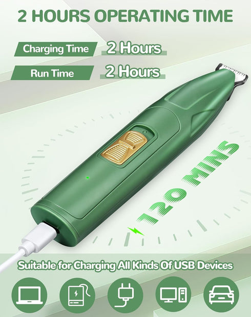 LEYOUFU Dog Clippers for Grooming - 2 Speed Low Noise Cordless Trimmer for Small Pets, Green