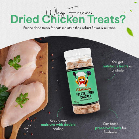 Freeze Dried Chicken Treats for Cats & Dogs - 100% Human Grade Chicken Breast - Healthy Raw Dry Food - 7.7 oz Made in