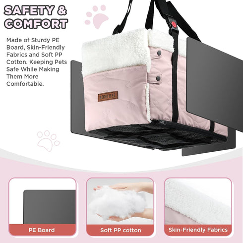 15lbs-Pink Center Console Dog Car Seat for Small Dogs,PU Leather Small Dog Car Booster Seat,Washable Foldable with Safe
