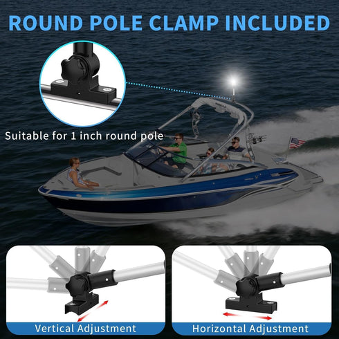 2NM 360 IP67 Boats(12'' Obcursco Boat Stern Lights, LED Anchor Light, Waterproof Bimini Top Lighting, Fold-Down White
