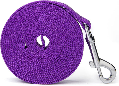 Strong Durable Nylon Dog Training Leash - 1 Inch Wide Traction Rope, 6 ft 10ft 15ft Long, Purple
