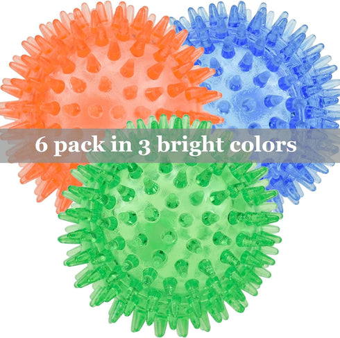 6PACK Squeaky Dog Toys, Spiky Dog Balls for Dental Health, Squeaker Ball Toys for Aggressive Chewers (S 6PACK)