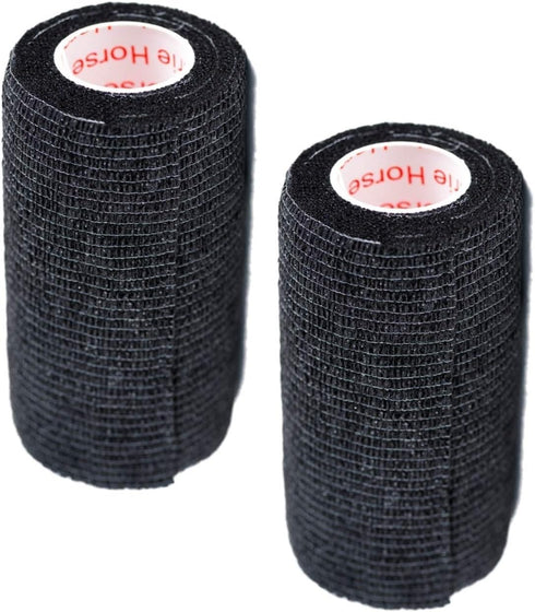 Vet Wrap Tape (Black) (2 Pack) (4 Inch x 15 feet) Self Adhesive Cohesive Flex Self Stick Bandage Roll