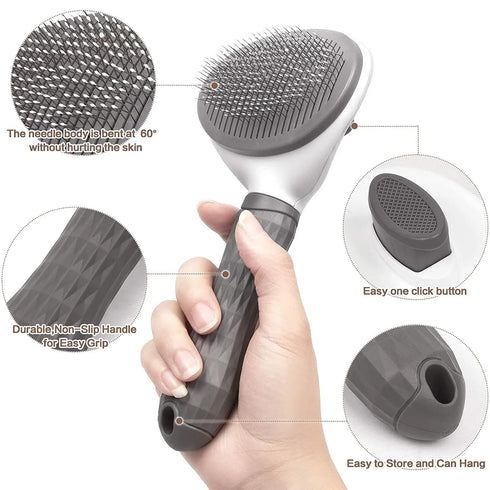 Generic Dog & Cat Brush, Self Cleaning Slicker Grooming Brush for Shedding, Deshedding Rake, Comb (Grey)