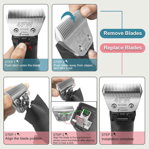 BESTBOMG Size 7FW Wide Detachable Pet Dog Grooming Blades, Cutting Length 1/8" (3.2mm), Compatible with Andis, Oster