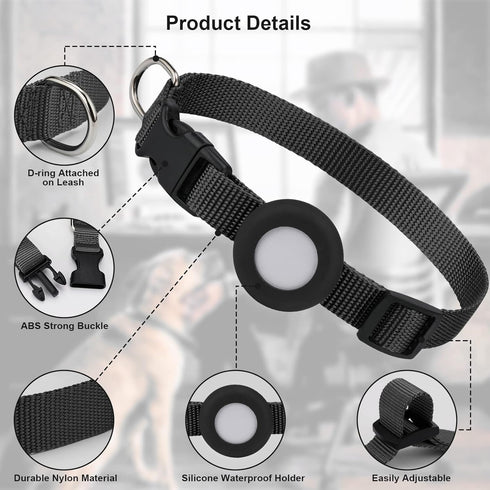 Adjustable Airtag Dog Collar with Durable Quick Snap Buckle, Waterproof Apple Airtag Holder for Small Dogs (S, 6"-16",
