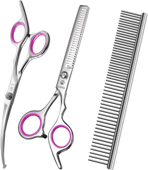 GLADOG Professional 4 in 1 Dog Grooming Scissors Set with Safety Round