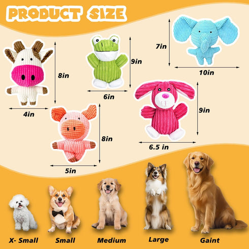 5 Pack MRSOHRET Squeaky Dog Toys, Tough Stuffed Plush Puppy Tough Chew Toys, Durable Plush Animal Dog Toy for Large