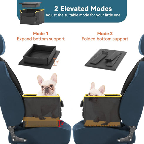 PETSFIT Portable Small Dog Car Seat with Patent Safe Buckles and Clip-On Leash, Suitable for Pets Up to 25lbs (Black)