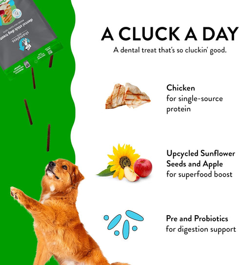 Shameless Pets Dental Treats for Dogs, A Cluck A Day, Healthy Dental Sticks for Fresh Breath