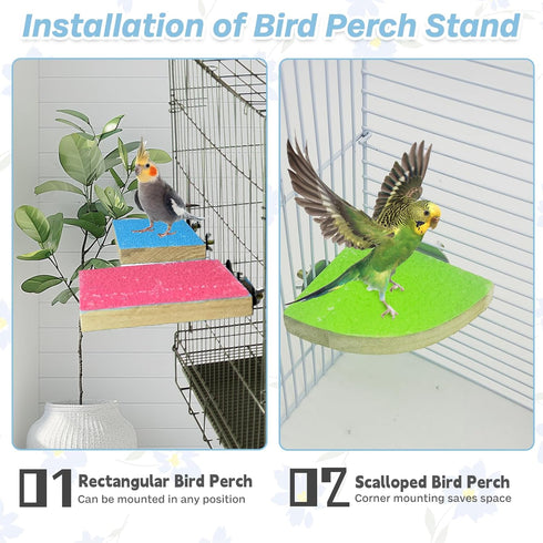 kathson Bird Perch Platform - Sanded Stand Wooden Corner Shelf for Parrots, Conures, Budgies, Cockatiels