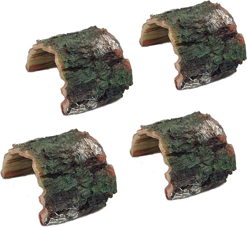 Betta Log Resin Hollow Tree Trunk Ornament, 4 Pcs Aquarium Hideout and Reptile Cave Decoration