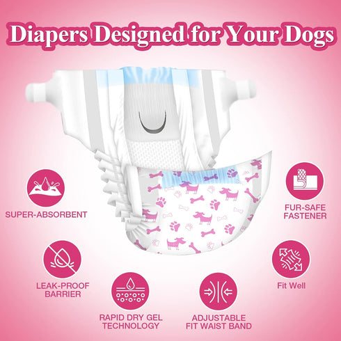 Dono Disposable Dog Diapers Female, Super Absorbent Doggie Diaper, Rapid-Dry Gel Technology Puppy Diapers, Leak-Proof