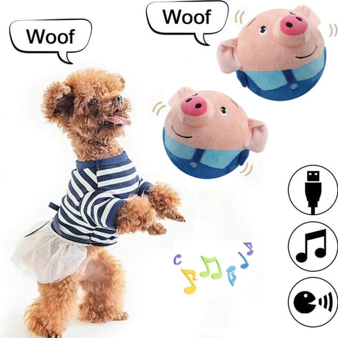 Active Moving Pet Plush Toy - Interactive Talking Moving Dog Ball, Washable Cartoon Pig Plush Sound Toy for Dogs and