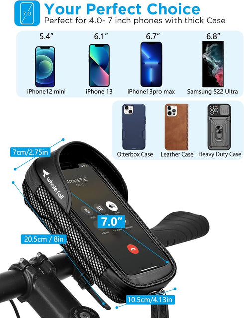 Commutes 7" whale falll Bike Handlebar Bag Waterproof, Quick Release Phone Holder Mount with Touchscreen, Stable