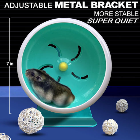 Silent Hamster Wheel, Adjustable Stand Super-Silent Exercise Wheel for Hamsters, Gerbils, Mice, Small Pets (7in, Blue A)