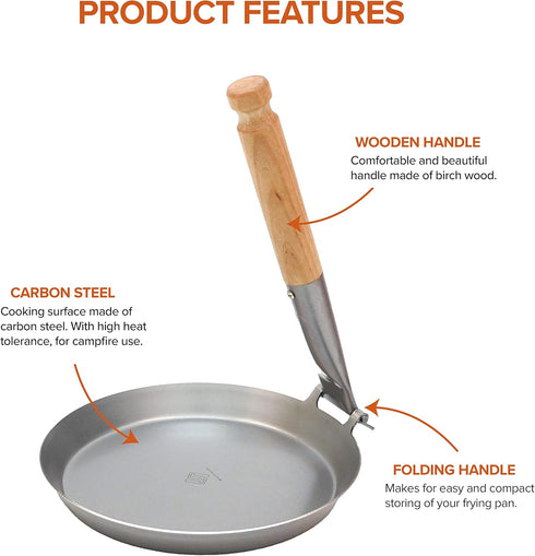 JÄGARSTEKPANNA Original Carbon Steel Frying Pan with Foldable Birch Handle