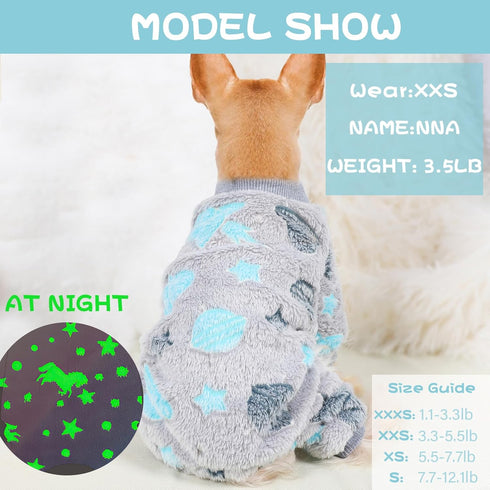 Small Dog Pajamas, Glow in Dark Tie Dye Unicorn Sweater for Tiny Dogs, Super Soft Velvet Material (Blue, X-Small)
