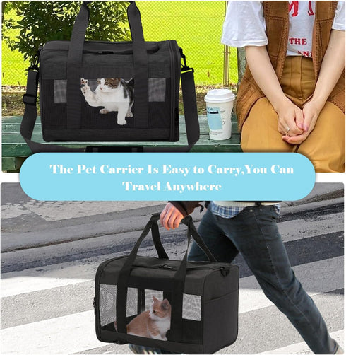 Soft-Sided Travel Carrier for Cats, Foldable Breathable Airline Approved Carrier for Small Medium Dogs Puppies Under 15