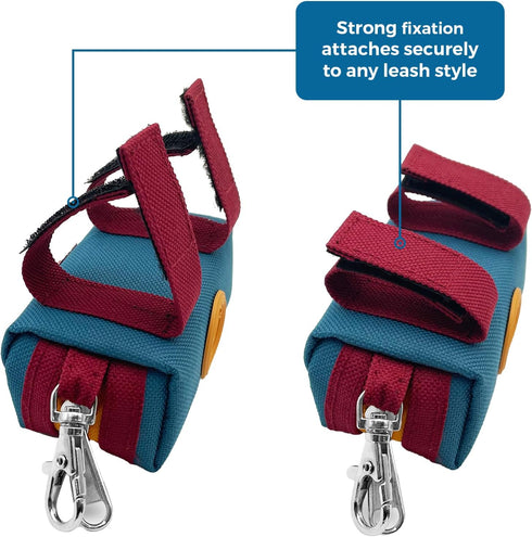 Dog Poop Bag Holder for Leash, Zippered Canvas Poop Bag Dispenser Pouch with Velcro Straps & Metal Carabiner Clip