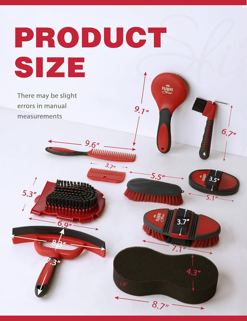 Furrishine 11-Piece Set, Professional Horse Grooming Kit with Waterproof Tote Bag, Non-Slip Silicone Grip Brush Curry