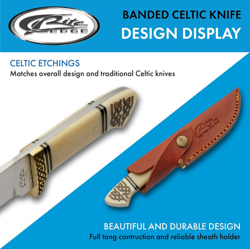 SZCO Supplies DH-8036 Celtic Knot Bandit Hunting Knife with Sheath, 7.75" Length, White Bone Handle