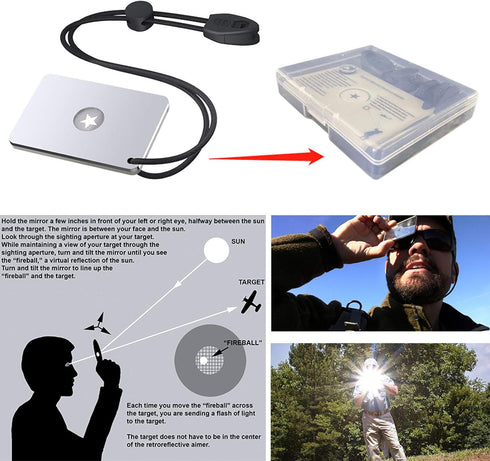 Signal Mirror 2 x 3 Inch - Military Grade Survival Mirror with Compass and Whistle for Outdoor Adventure