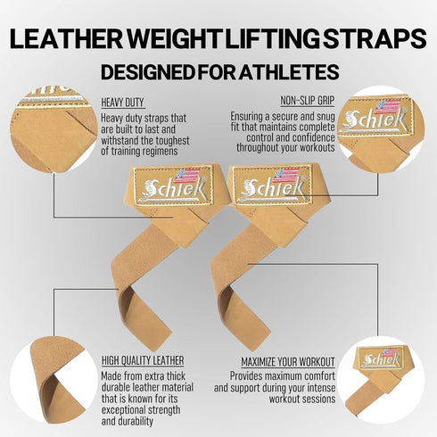 Schiek Sports Model 1000LLS Leather Weight Lifting Straps