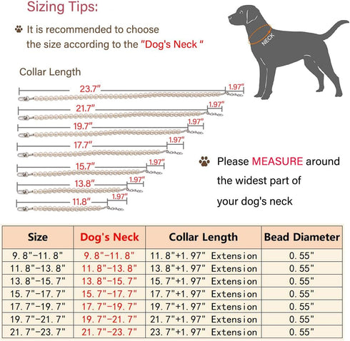 0.55 Inch Big Pearl Dog Collar, Suitable for Medium Large Dogs, Strong Stainless Steel Wire Rope, Elegant Adjustable