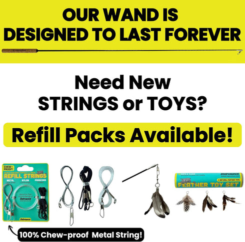 Forever Stick - The Unbreakable Cat Wand Toy, Durable Cat Toy Wand, Extra Long Cat String Toy, Cat Fishing Pole Toy