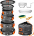 Odoland 15pcs Lightweight Non-Stick Camping Cookware Pots and Pans Set with Plastic Plates and Bowls