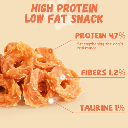 Pack, 10.6 oz Pawmate Dog Treats Chicken Jerky Rings, Rawhide-Free Grain-Free Real Dried Tenders Natural Chicken Breast