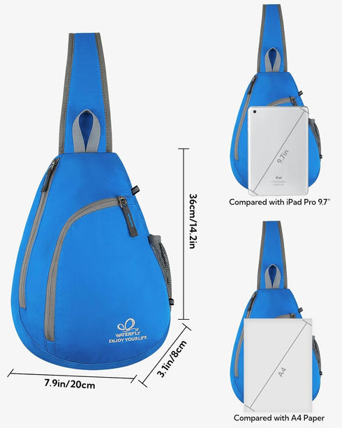 WATERFLY Crossbody Sling Bag, Small Water Resistant Backpack, Lightweight Shoulder Chest Daypack for Men Women Hiking