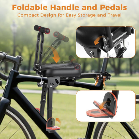 Child Bike Seat Foldable, Front Mount Bike Seat for Kids on Adult Bike, Portable Quick-Release Toddler Bike Seat