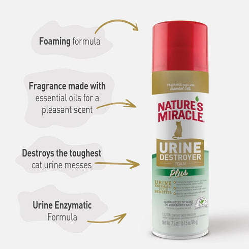 Nature's Miracle Urine Destroyer Plus for Dogs, 17.5 Ounces Foaming Aerosol for Tough Urine Messes