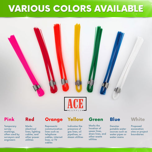 25 Pack Set ACE Supply Orange Marking Whiskers - - Durable Marking - Use As Survey Stakes, Construction Markers