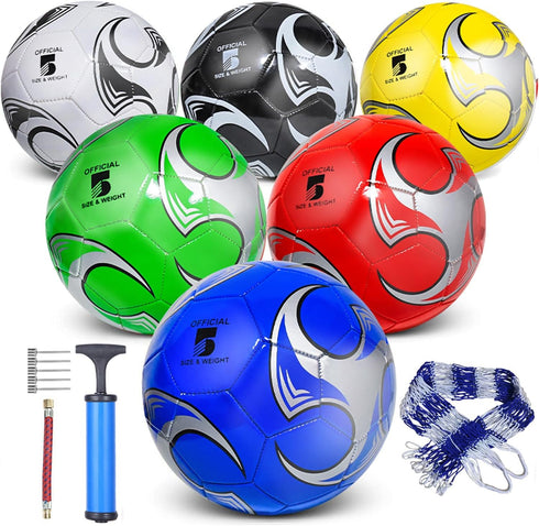 DHYLRICHER 6 Pack Size 5/4/3 Soccer Balls for Training & Matches Official Size