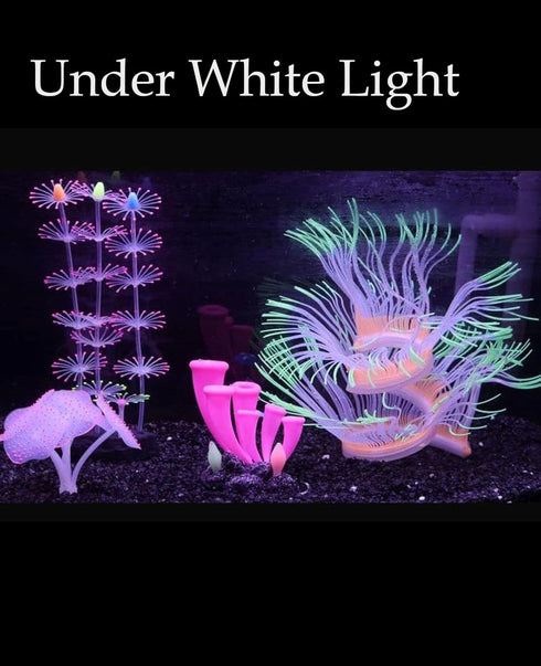 4 Pieces Aquarium Fish Tank Decorations with Glowing Effect, Silicone Glow Artificial Coral Reef Plants