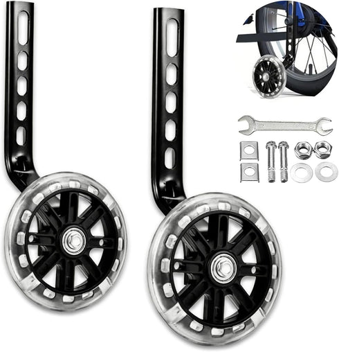 Training Wheels for Children's Bicycle, Flash Mute Wheel Stabiliser Mounted Kit for 12 14 16 18 20 Inch
