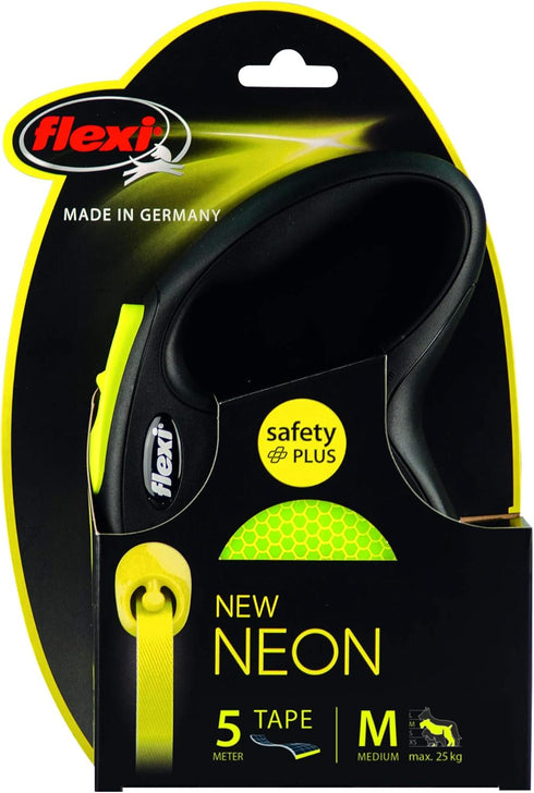 Flexi New Retractable Lead, Medium, 5 M, Black/Neon