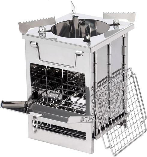 REDCAMP Wood Burning Camping Stove with Pot Stand, Folding Stainless Steel Backpacking Stove for Outdoor Cooking